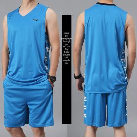 Casual Wear Sleeveless Thin Vest Running Wear Shorts Sportswear (Option: A blue-5XL)