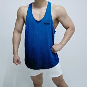 Sports Vest Men's Basketball Sleeveless T-shirt Summer Workout Loose Top Training Basketball Clothes Quick-drying Top (Option: Blue-L)