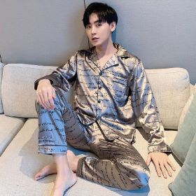 Men's Pajamas Long Sleeve Rayon Suit (Option: Silver Gray-XXXL)