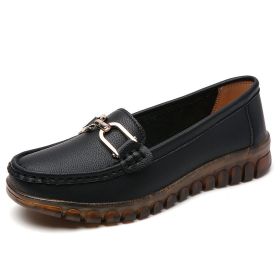 Flat Women's Leisure Thin Soft Bottom Slip-on Comfortable Middle-aged And Elderly Peas Shoes (Option: Black-41)